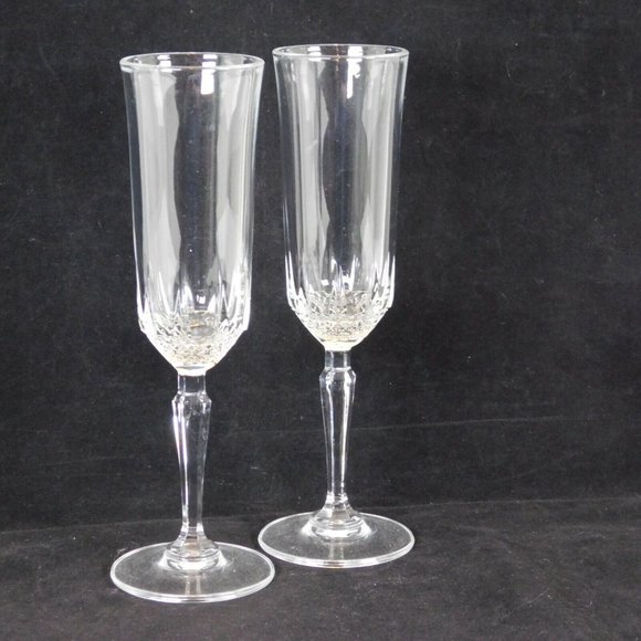 Set of 2 Cut Crystal Champagne Flutes 8.5 in tall Hexagonal Stem Brilliant Cut - Picture 6 of 9